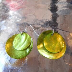 Dramatic Tropical Beach Green Mussel Shell Earrings